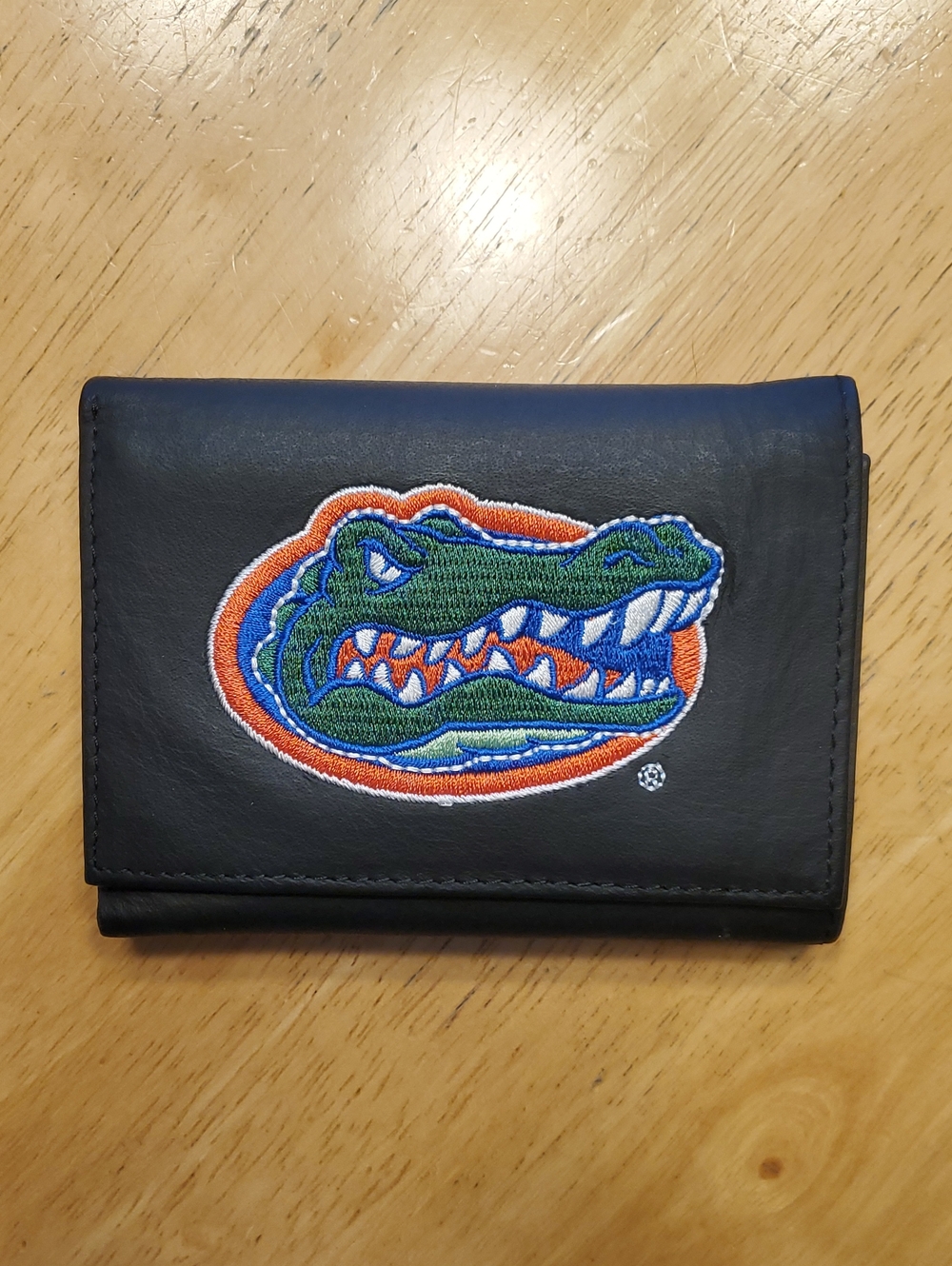 Black Leather Wallet with Green & Orange Gator Logo